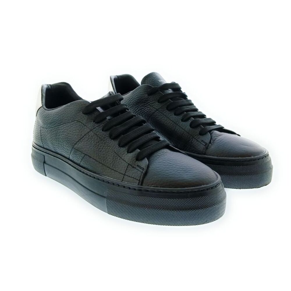 Emporio Armani Men's Black Silver Leather Low-Top Sneakers